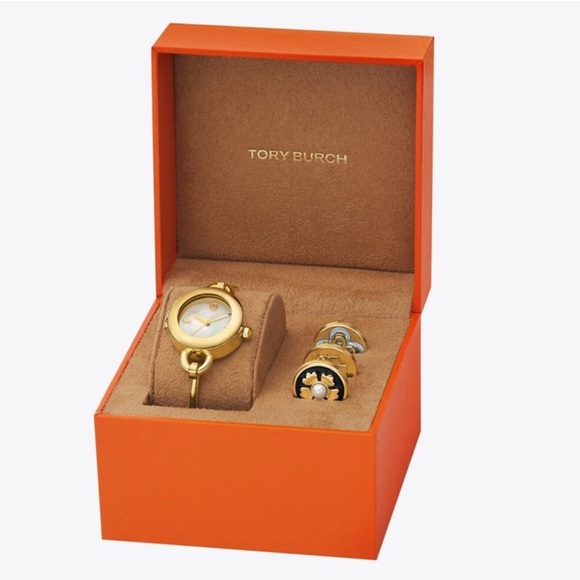 Tory Burch The Miller Gold Stainless Steel Bangle Bracelet Watch 27mm Gift Set - Picture 1 of 14